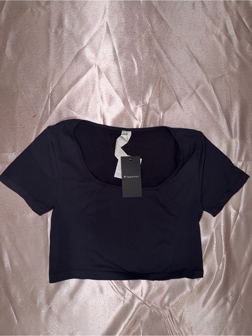 Fabletics Black Scoop Neck Short Sleeve Crop Top